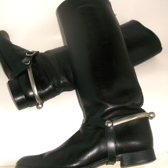 Vintage 80's Handmade Black Leather Bespoke Riding Boots w Metal Spur Harness 9M - Picture 2 of 16
